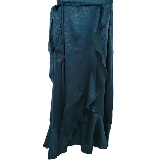 Lulus Wrapped Up In Love Dark Green Satin Faux-Wrap Midi Dress Sz S - Picture 6 of 12